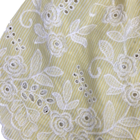 Fever Boho Peasant Blouse with Embroidered Bell Sleeves Yellow White Striped L - Picture 10 of 15